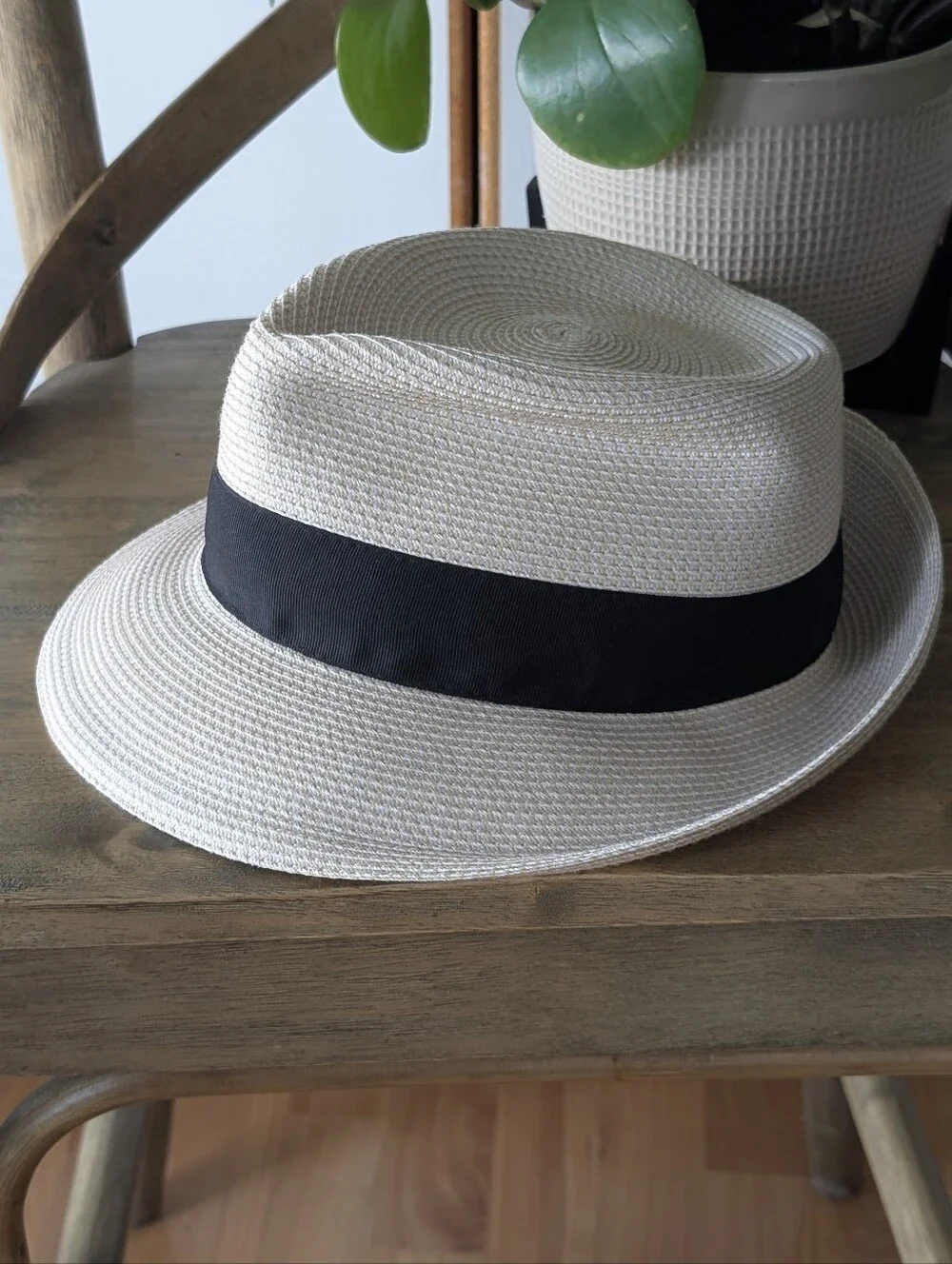 Eric Javits Classic Squishee Straw Packable Fedora Sun Hat Cream/Black - Picture 13 of 16